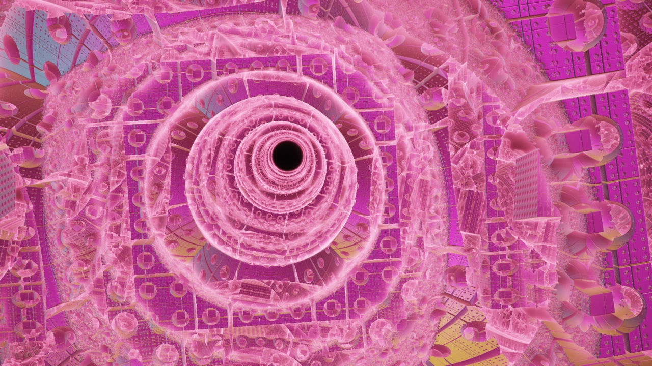 Mandelbox Corridor, a raymarched fractal interior rendered live in Fluence.